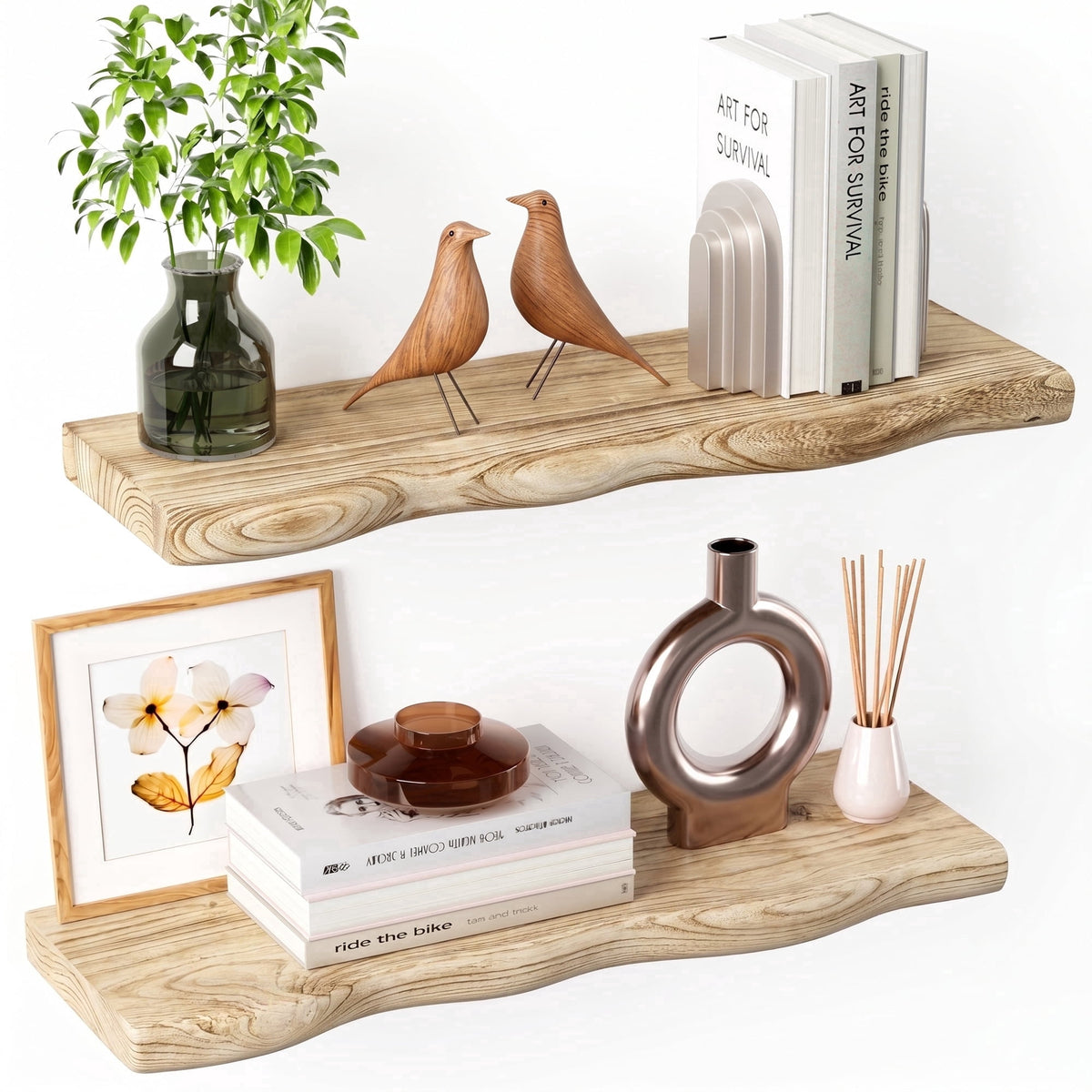 Havenwood™ 24 Inch 2 Pack Floating Shelves, Farmhouse Live Edge Shelf, Living