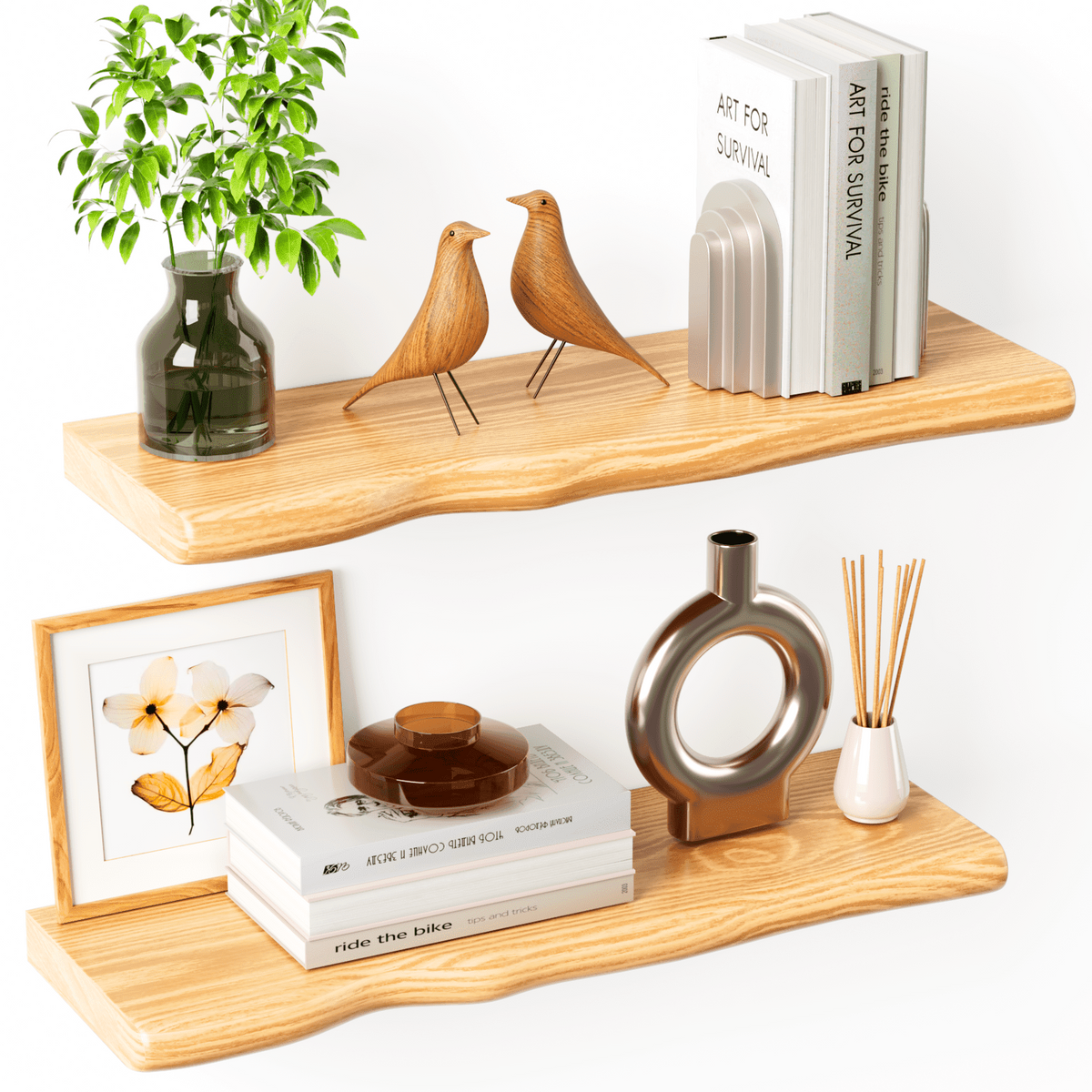 Havenwood™ 24 Inch 2 Pack Floating Shelves, Farmhouse Live Edge Shelf, Living