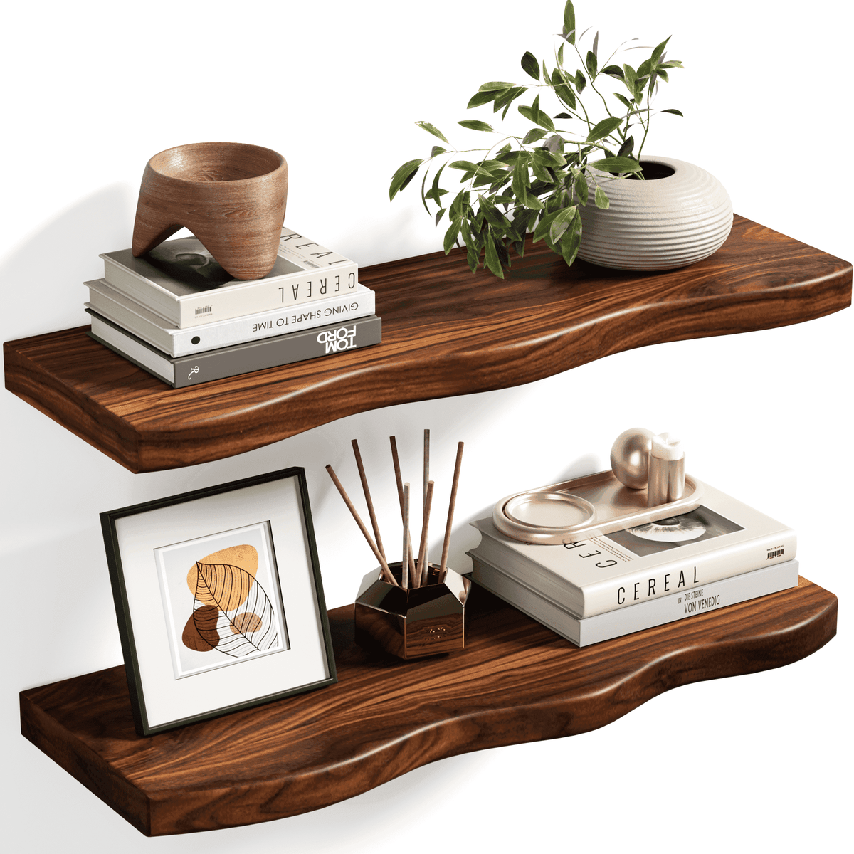 Havenwood™ 24 Inch 2 Pack Floating Shelves, Farmhouse Live Edge Shelf, Living