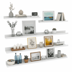 Long Floating Shelves for Wall Set of 5, 47 Inch White Wooden Picture Ledge Shelves for Bathroom, Bedroom, Kitchen, Living Room Storage and Decoration