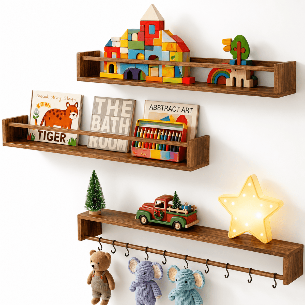 Havenwood™ 36 in. Rustic Solid Wood Floating Shelves Set of 2, Brown
