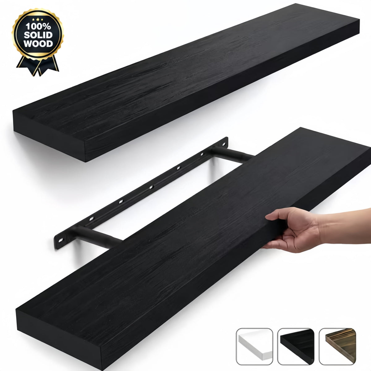 Havenwood™ 36 in. Rustic Solid Wood Floating Shelves Set of 2, Brown