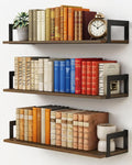 Floating Book Shelves for Wall 3-Pack, 24 Inch Long Wall Mount Bookshelf for Bedroom, Rustic Farmhouse Wood Hanging Bookshelves for Living Room Office Books Plants (Dark Brown)