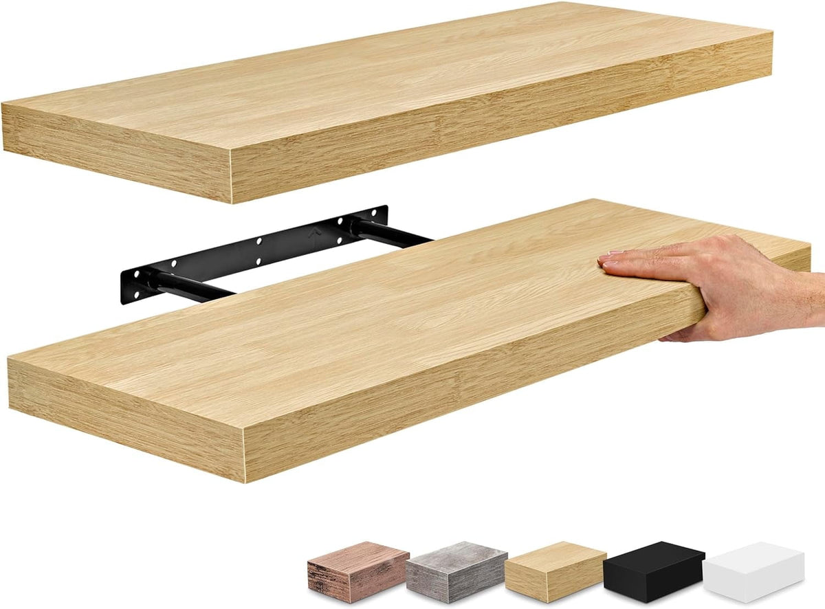 Sorbus 2 Pack Wood Floating Shelves Wall Hanging Length 24-inch, Maple Wood