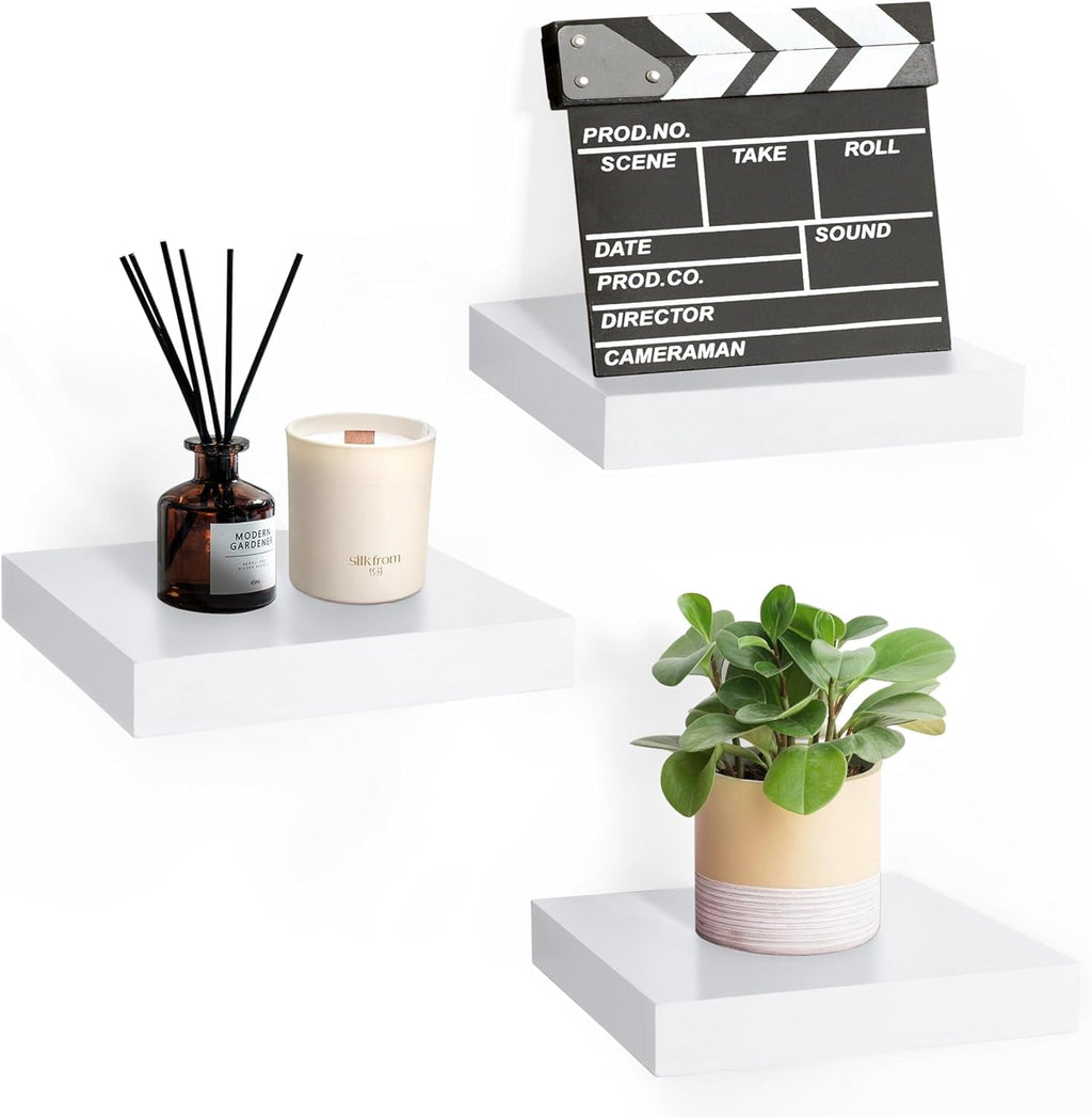 Sorbus Square Floating Shelf for Wall - 3 Small Shelves with Invisible Mounting Brackets for Living Room Decor, Bedroom, Bathroom Decor, Home & Kitchen - 9 in. Wall Shelf to Display Photos Trophies