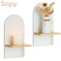 Sziqiqi Boho Wall Candle Holders Set of 2: White Wood Floating Shelves with Rainbow Arch Design Hanging Shelves for Tea Lights, Plants, Books Farmhouse Home Decor