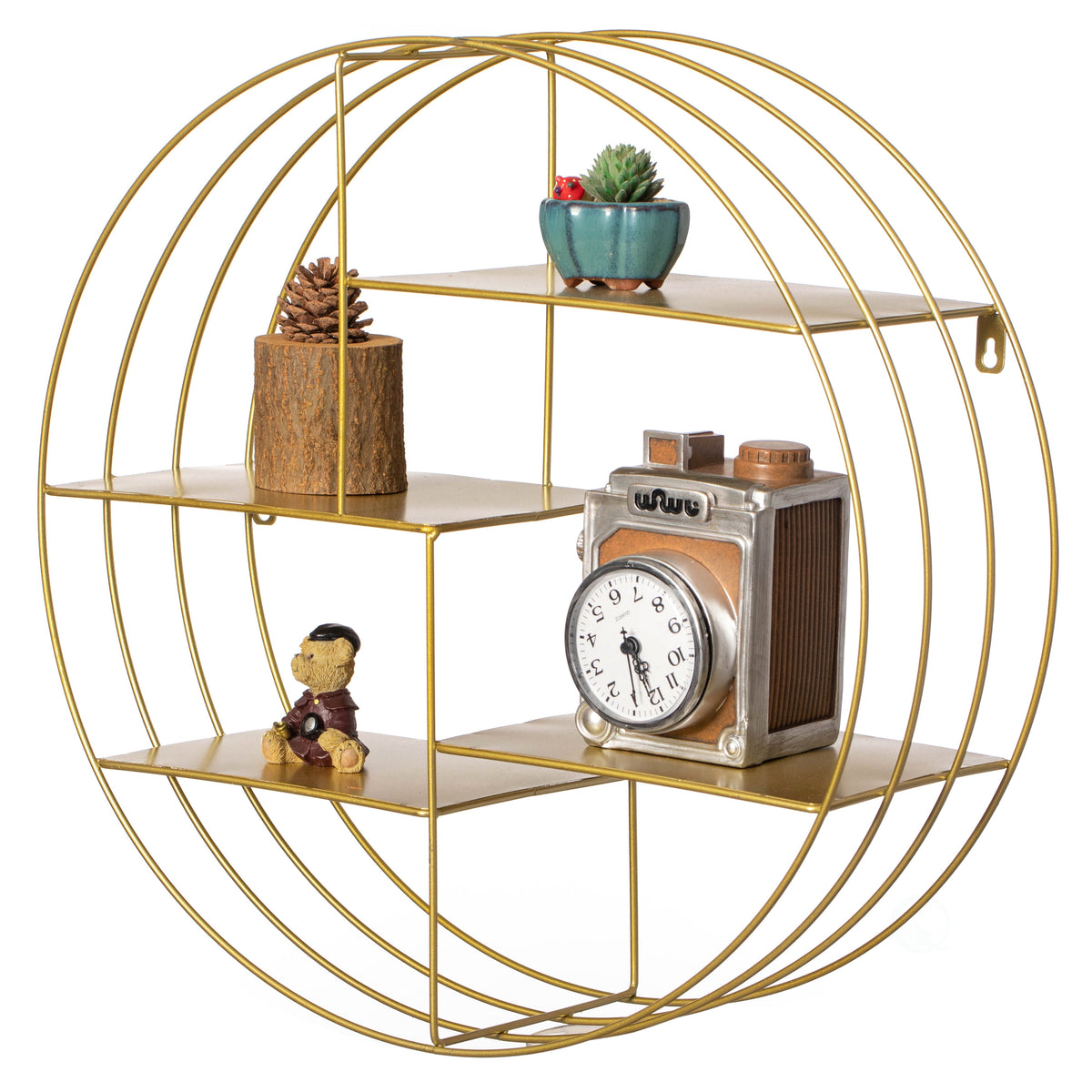 Vintiquewise 4-Tier Floating Circular Silhouette Wall Shelf - Metal Wall-Mounted Display Shelf, Multi-Functional Wall Storage - Perfect for Entryway, Bathroom, Bedroom, Living Room or Office, Gold