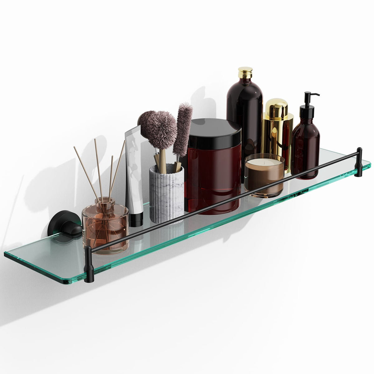 Havenwood™ Bathroom Glass Shelf, Floating Tempered Glass Bathroom Wall Shelf Rectangle 16