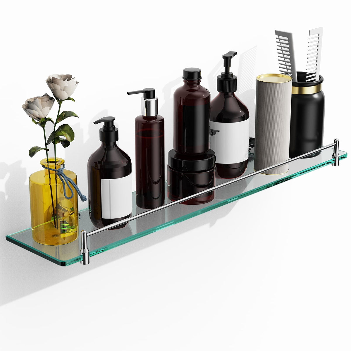 Havenwood™ Bathroom Glass Shelf, Floating Tempered Glass Bathroom Wall Shelf Rectangle 16