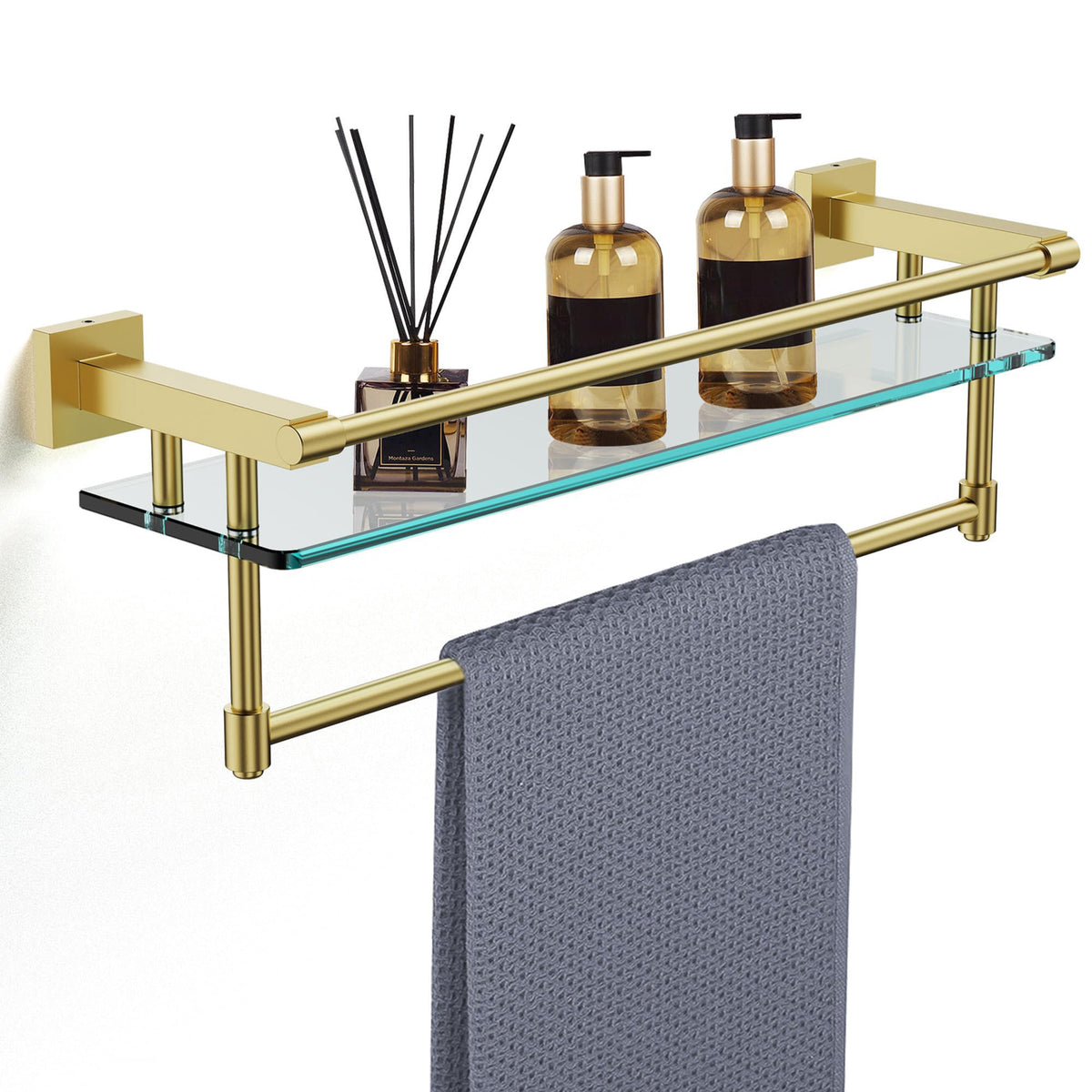 Havenwood™ Bathroom Glass Shelf with Full-coverage Railing, Floating Tempered Glass Bathroom Wall
