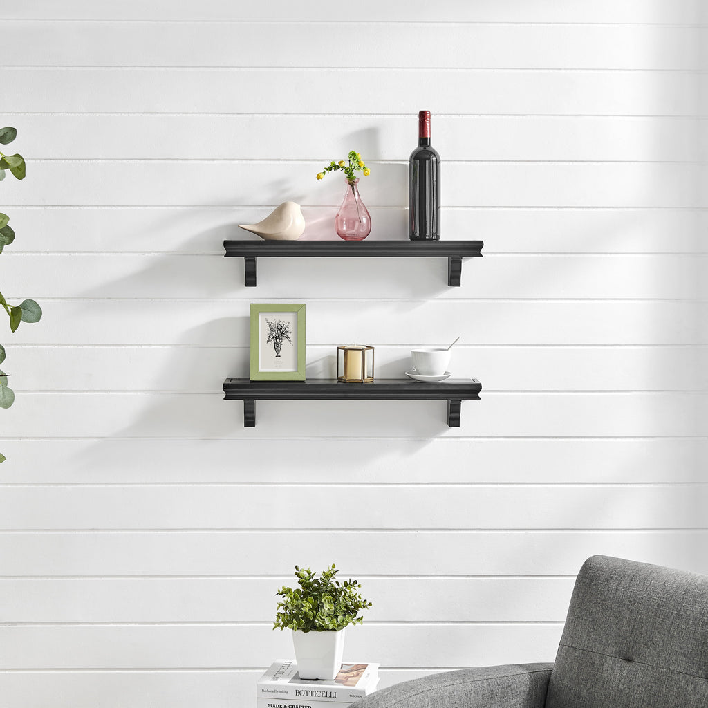 Danya B. Decorative 24 in. Floating Wall Décor Display Ledge Shelves – (Set of 2) - Black