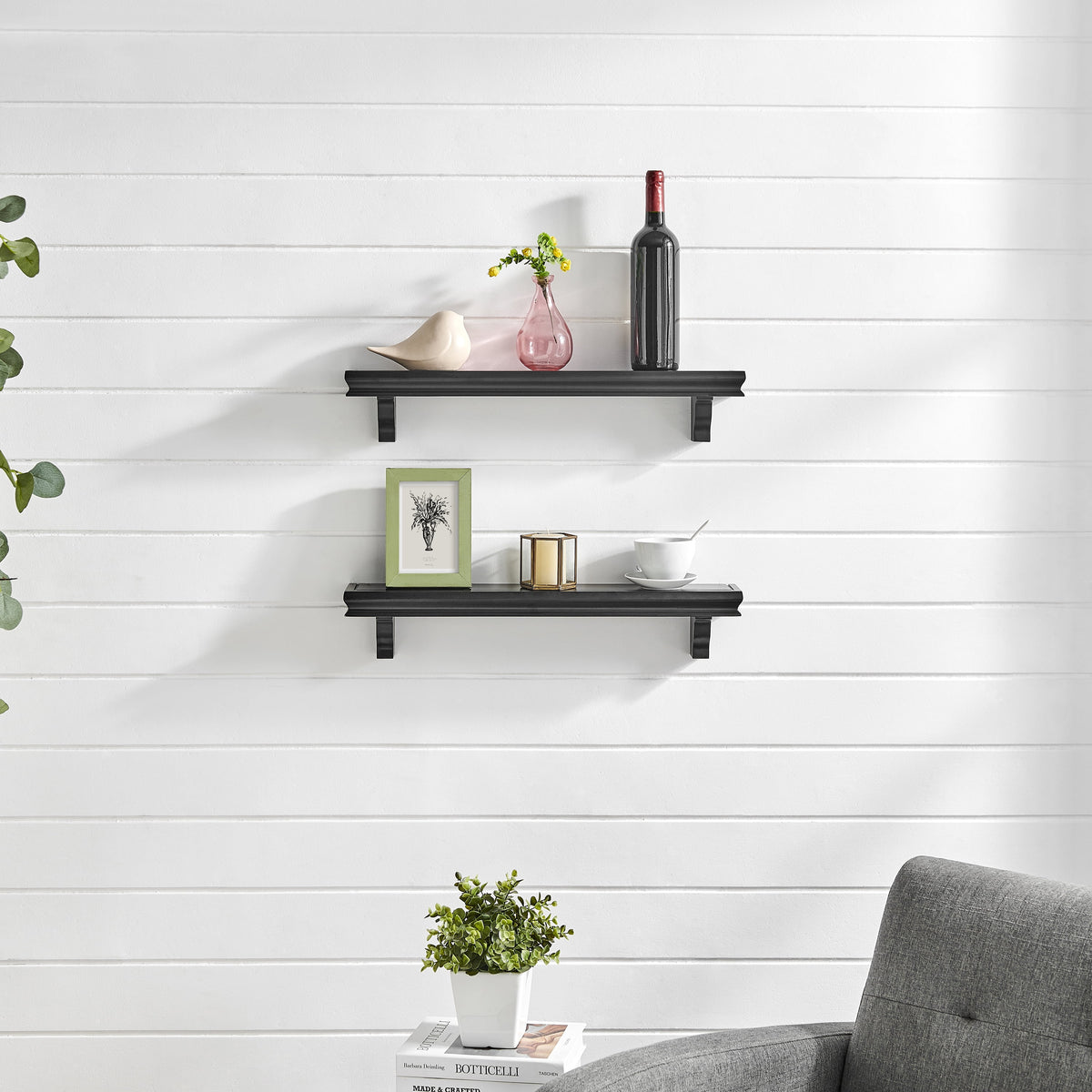 Danya B. Decorative 24 in. Floating Wall Décor Display Ledge Shelves – (Set of 2) - Black