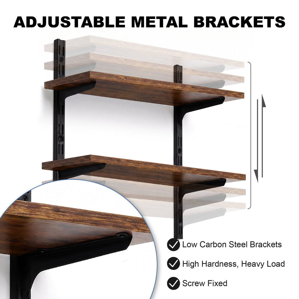 Mifurn 2-Tier Floating Shelves for Wall, 18.9 in. Adjustable Wall Track Wood Shelves, Rustic Brown