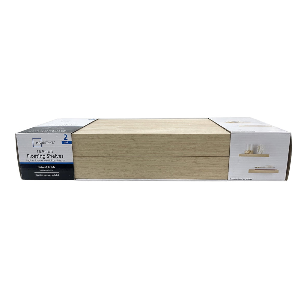 (4 pack) Mainstays Natural 16.5 in. Wood Floating Shelves, Set of 2