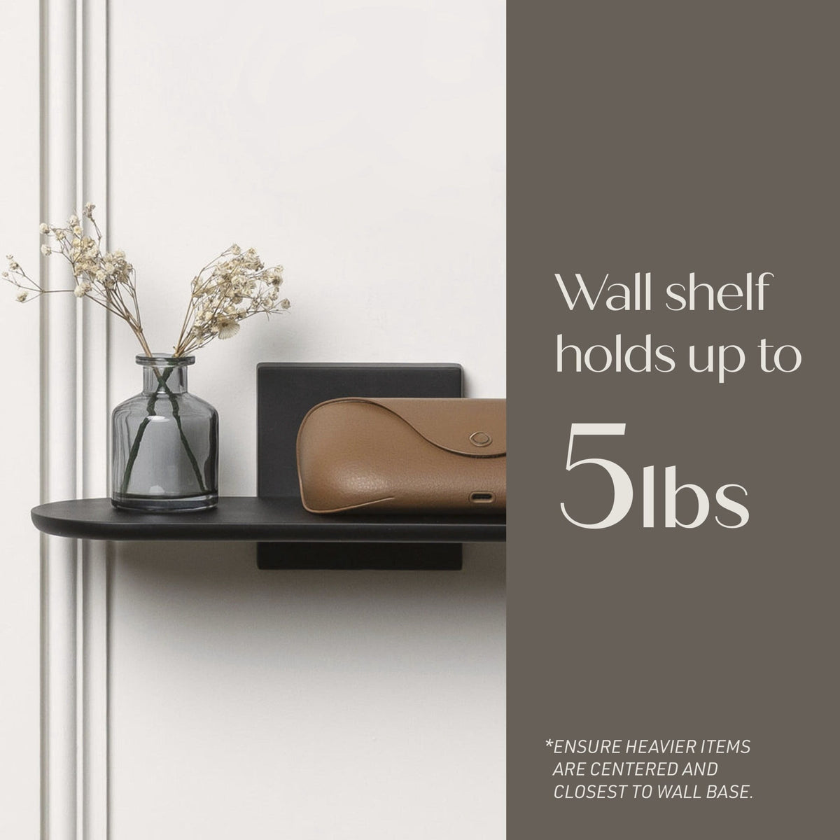 Command Decor Metal Wall Shelf, Matte Black, Holds 5 lbs, 1 Shelf, 8 Large Adhesive Strips
