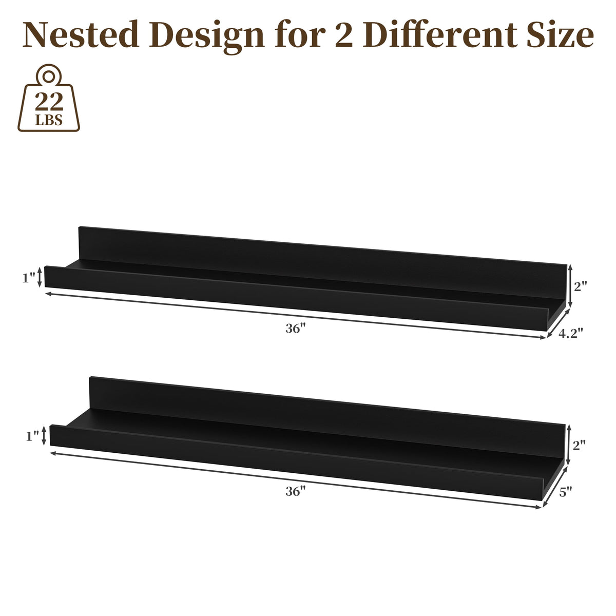 LOMANTOWN 36 in. Wall Shelves for Bedroom Decor, Set of 2 Floating Shelves for Wall Storage, Rustic Wood Display Mounted Corner Shelves for Books, Plants, Kitchen, Bathroom, Living Room