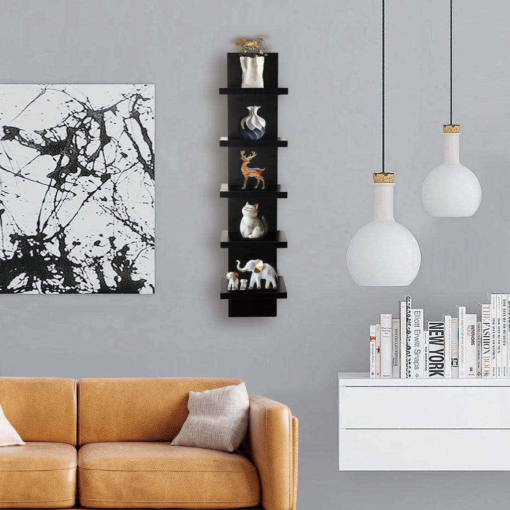 5 Tier Wall Shelf Unit, Black Wall Shelf, Multifunctional Display Floating Shelf, Bedroom and Home Decor Organizer
