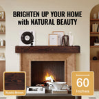 KFFKFF Wooden Fireplace Mantel, 60 in. x 8 in. x 6 in., 50 lbs Load Capacity, Natural Wood Shelf for Fireplace or Wall, Wall-Mounted Floating Farmhouse Design, Handcrafted Rustic Brown Mantel for Home Decor