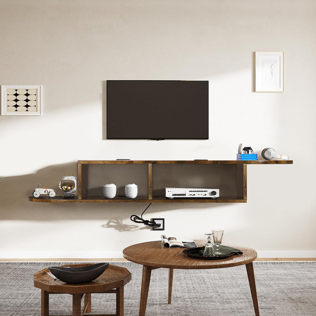 Floating TV Stand, 55 in. Floating TV Shelf with Storage, Floating Entertainment Center Wall Shelf for Living Room, Floating Shelf for Under TV, Bedroom, Walnu