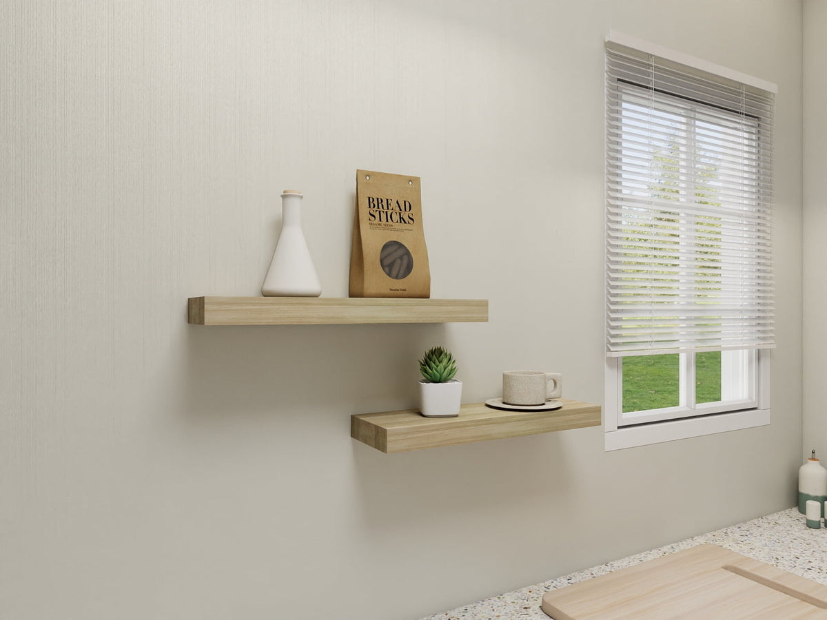 (4 pack) Mainstays Natural 16.5 in. Wood Floating Shelves, Set of 2