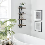 Danya B. 4-Tier Ladder Bracket Floating Wall Shelves - Black Metal and Walnut Finish
