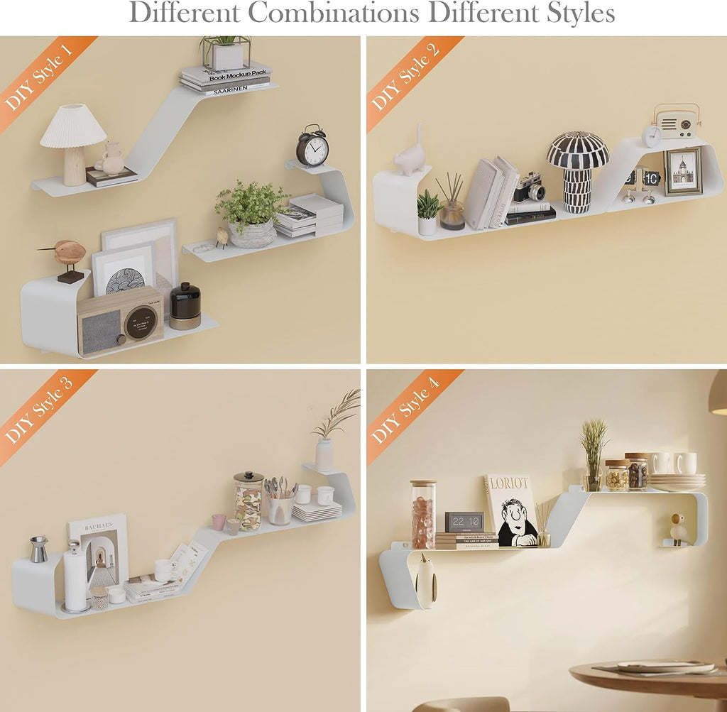 Sttoraboks Floating Shelves, Wall Shelf, Set of 3 Wall Mounted Metal Shelves with DIY Design for Wall Storage,White