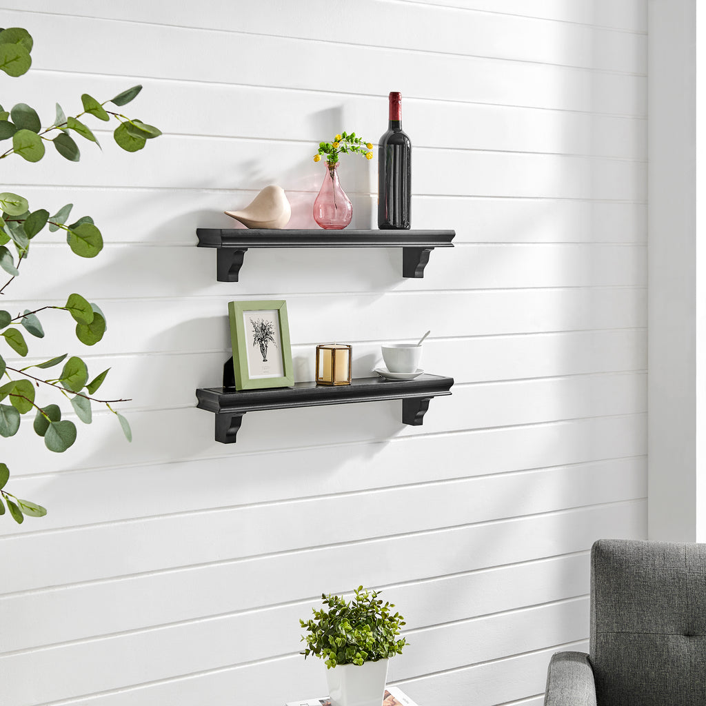 Danya B. Decorative 24 in. Floating Wall Décor Display Ledge Shelves – (Set of 2) - Black