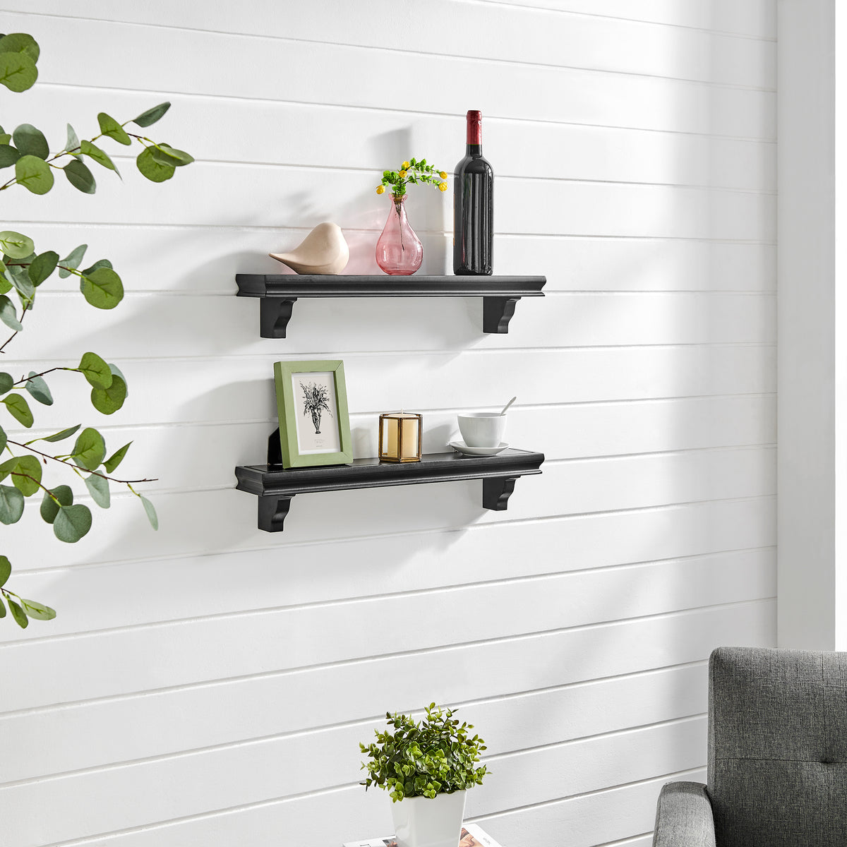 Danya B. Decorative 24 in. Floating Wall Décor Display Ledge Shelves – (Set of 2) - Black