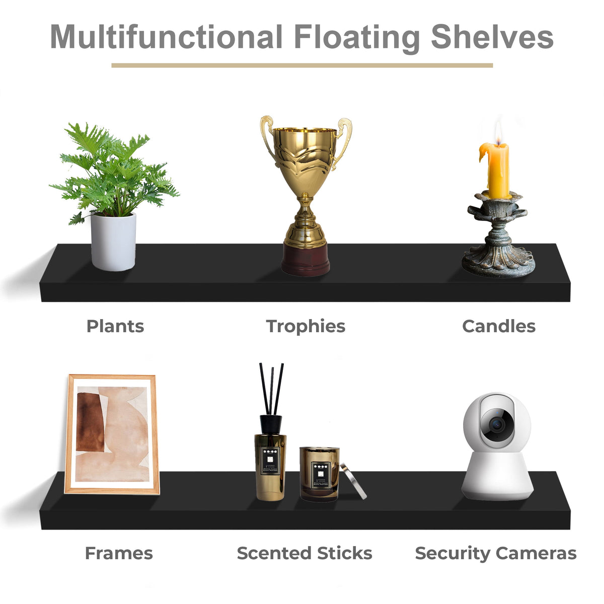 Sorbus 3-Pack 35 in.x9 in. Floating Wall Shelves for Bedroom, Kitchen, Bathroom, Home Décor, Black