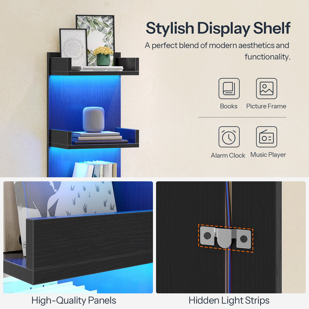 HOOBRO Vertical 4-Tier LED Floating Wall Shelves, Black