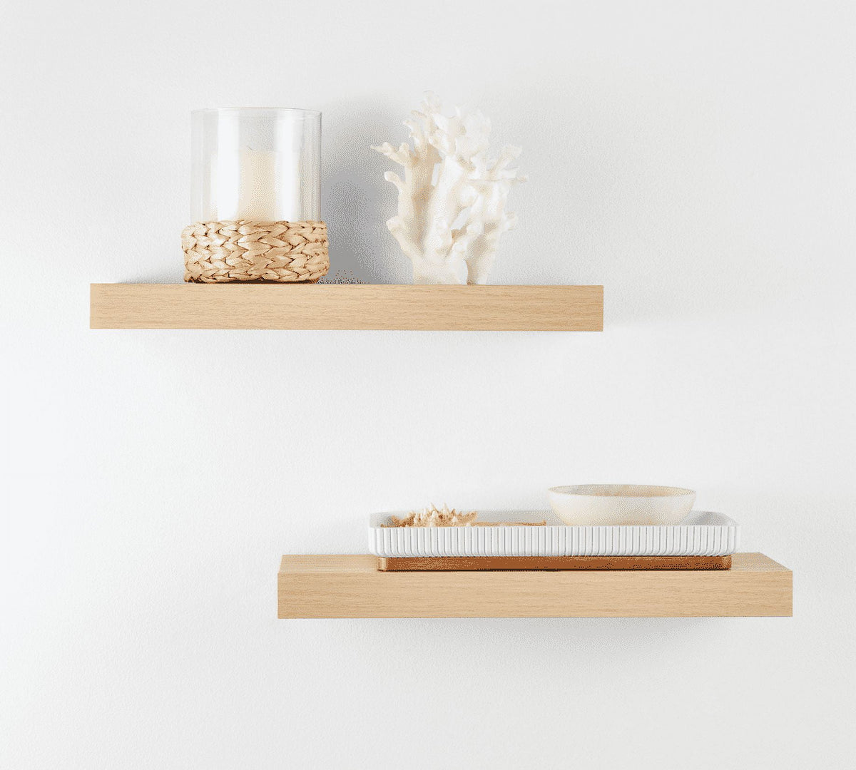 (4 pack) Mainstays Natural 16.5 in. Wood Floating Shelves, Set of 2