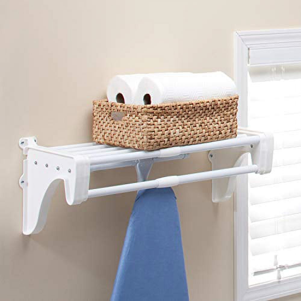 ez shelf diy expandable closet shelf & rod - 19.5? - 29 in. - white - mounts to back wall (floating) with 2 end brackets -easy to install-strong-wire shelving alternative-rod & shelf