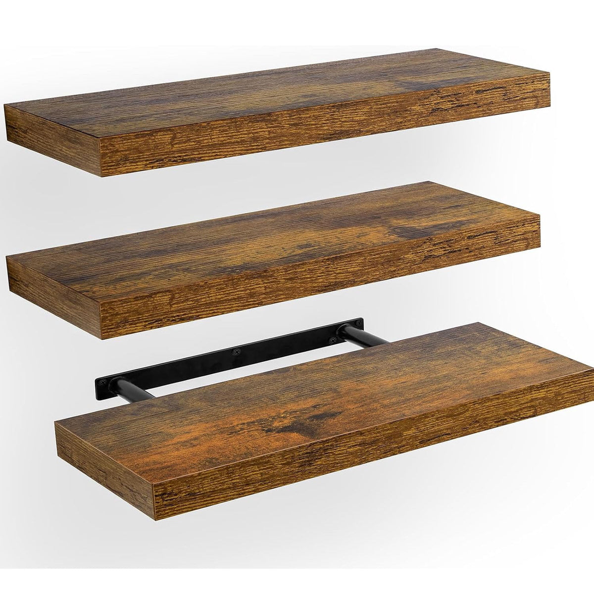 Floating Shelves for Wall, 16 in. TABGIME Wood Hanging Shelves, Holds 16.8lbs, Space-Saving for Bathroom Bedroom Kitchen(Brown, Set of 3)