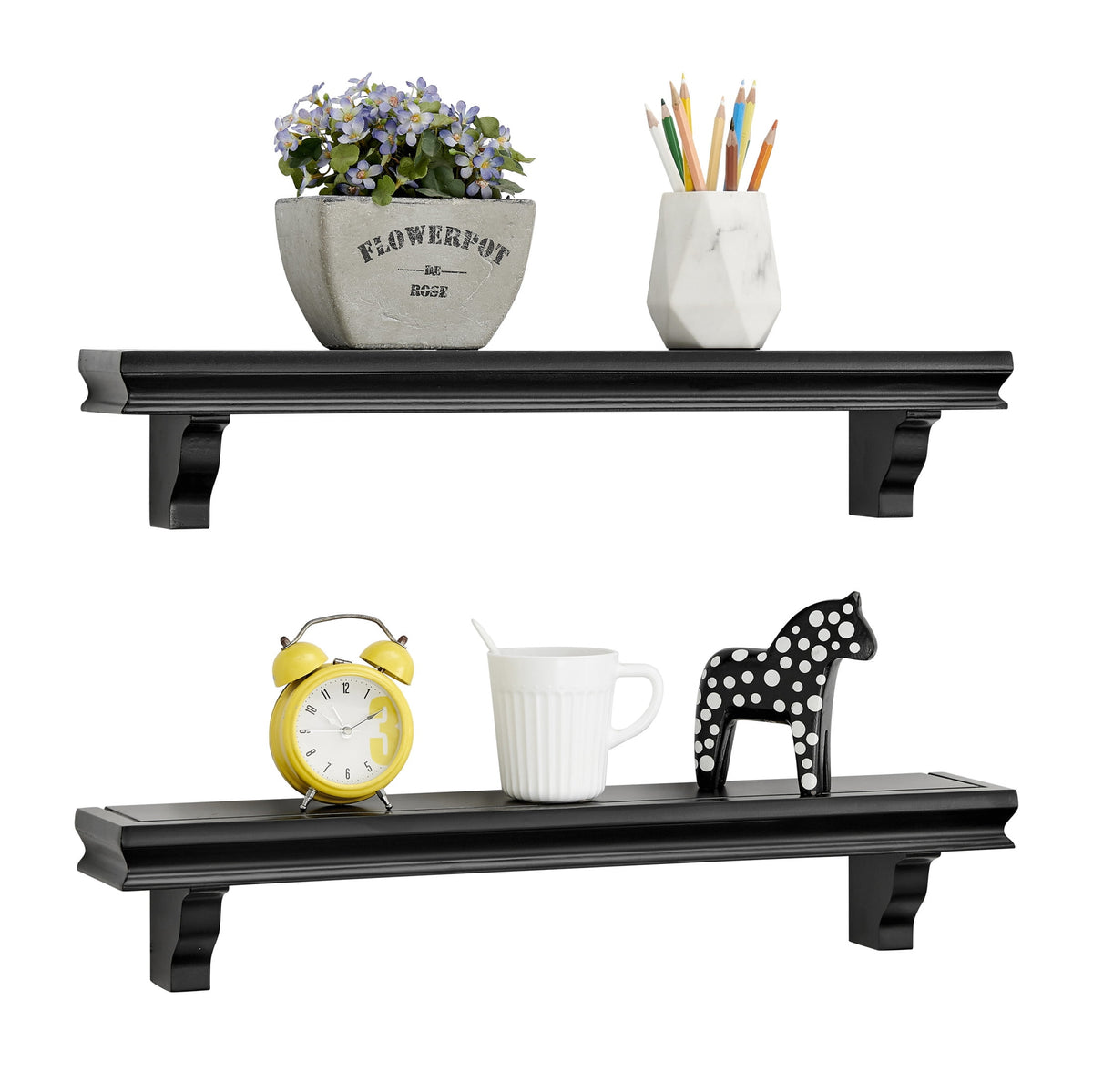 Danya B. Decorative 24 in. Floating Wall Décor Display Ledge Shelves – (Set of 2) - Black