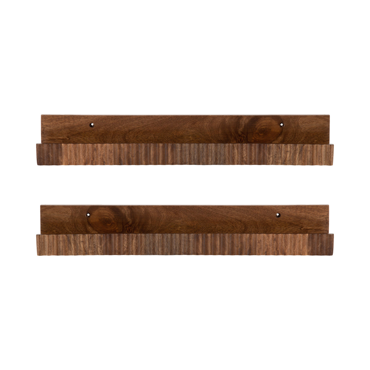 Kate and Laurel Furrow Modern Wood Photo Display Ledges, Set of 2, 24 Inches, Walnut Brown, Scalloped Floating Picture Ledge Shelf Set with Lip for Use as Nursery Book Shelves or Gallery Wall Decor